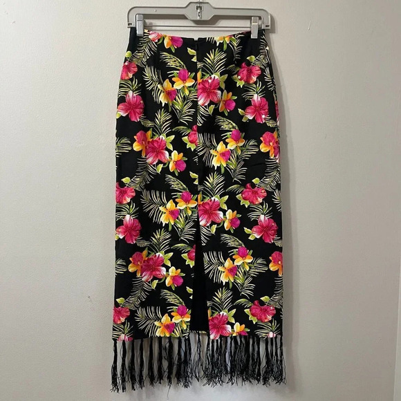 Kelly And Diane Womens Tropical Silk Maxi Skirt 2 Floral Fringe Bottom Resort - Picture 9 of 10